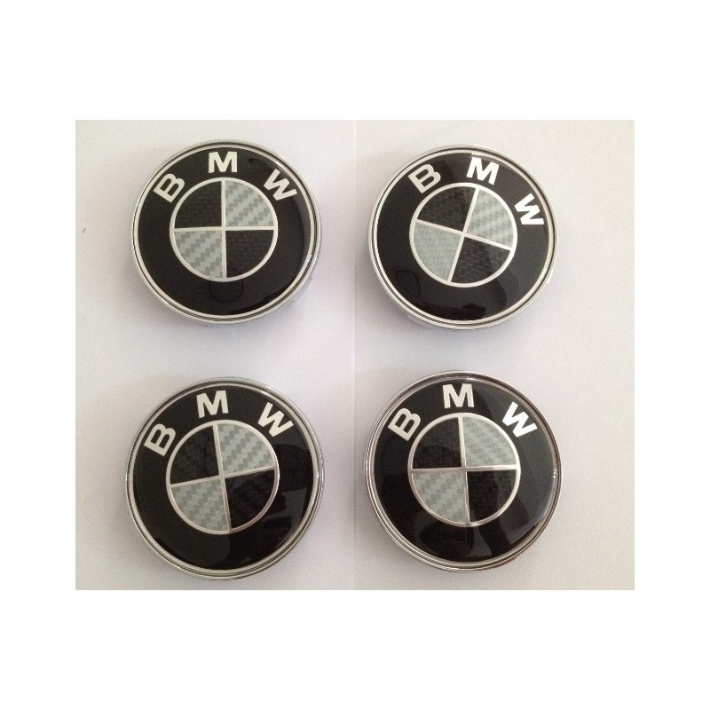 4X LOGO JANTE BMW CARBON NOIR 68 MM E39 E46 X5 E38 E90 E91 E92 E93 Z3 Z4 E53 E65 X3 M3 M5 E90 E36 ETC...