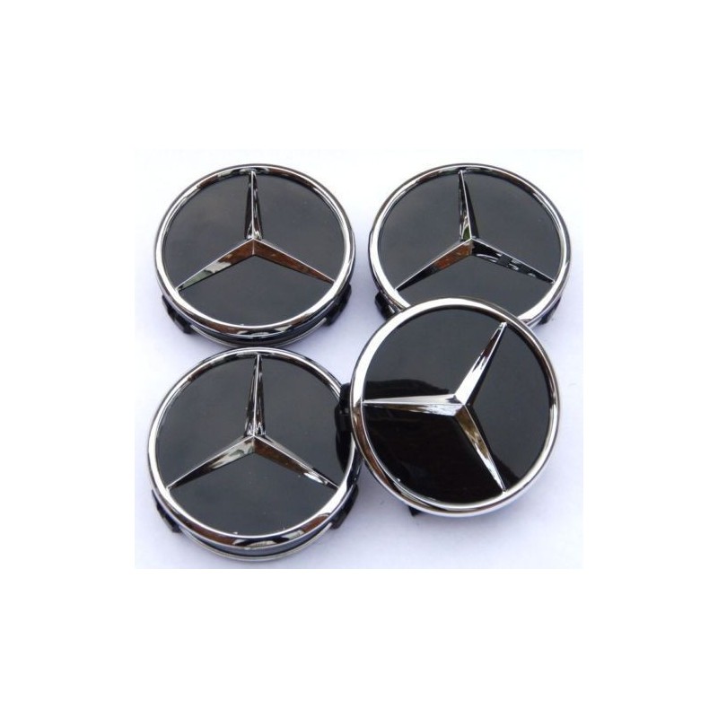 4X LOGO JANTE MERCEDES BLACK A C E S SLK AMG CLK ML GL SL R B CL