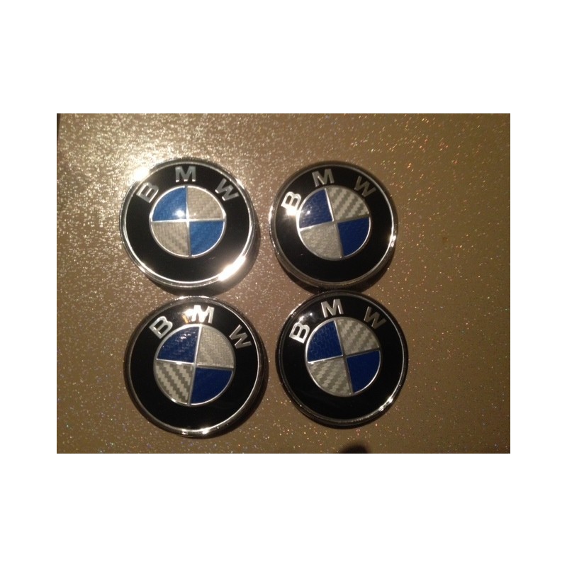 4X LOGO JANTE BMW CARBON BLEU 68 MM E39 E46 X5 E38 E90 E91 E92 E93 Z3 Z4 E53 E65 X3 M3 M5 E90 E36 ETC...